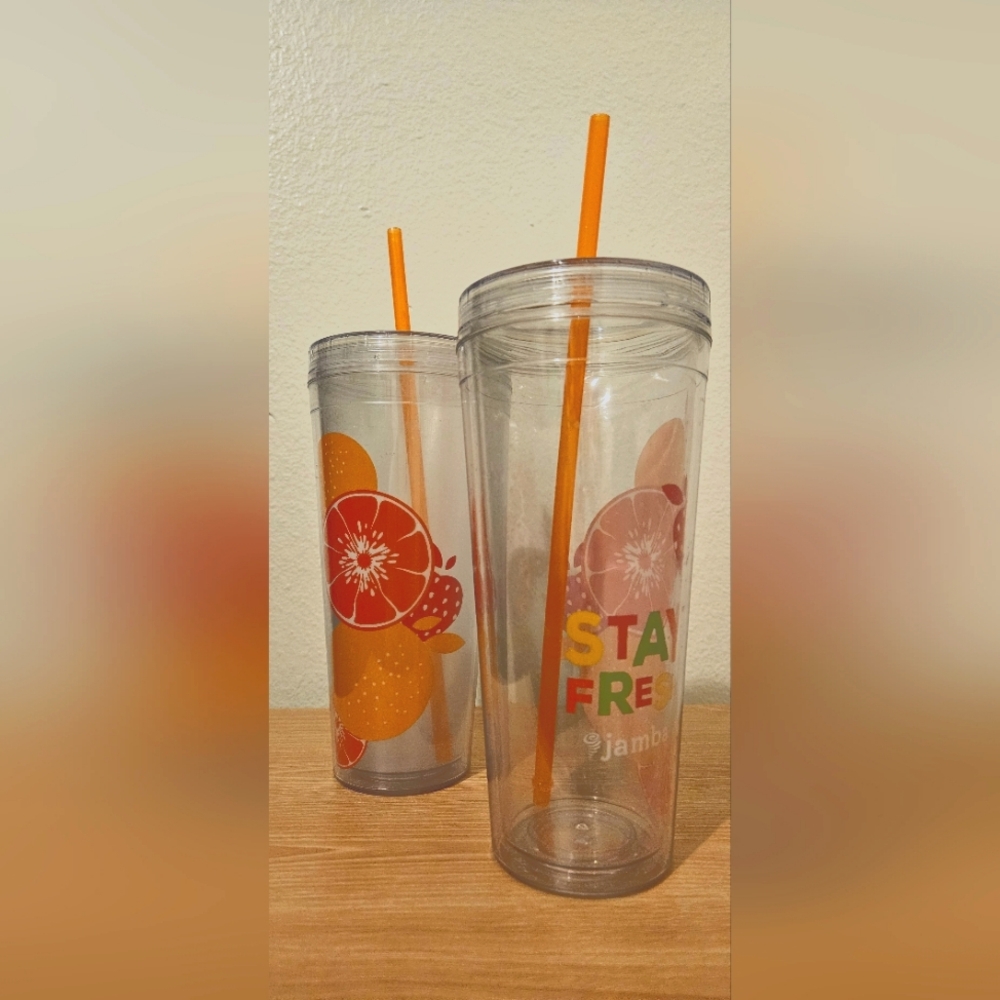 Jamba Juice Stay Fresh 32 oz Tumbler Cups set of 2 w/ Twist Lids